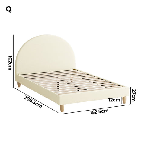Bed Frame Queen Size Arched Bedhead Beige Fabric