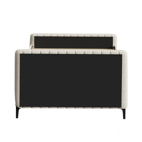 Double Size Bed Frame Velvet Fabric Beige