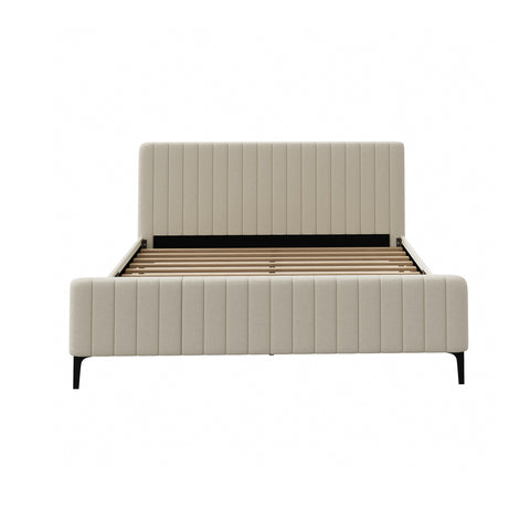 King Size Bed Frame Velvet Fabric Beige