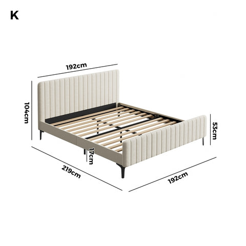 King Size Bed Frame Velvet Fabric Beige