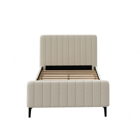King Single Bed Frame Velvet Fabric Beige