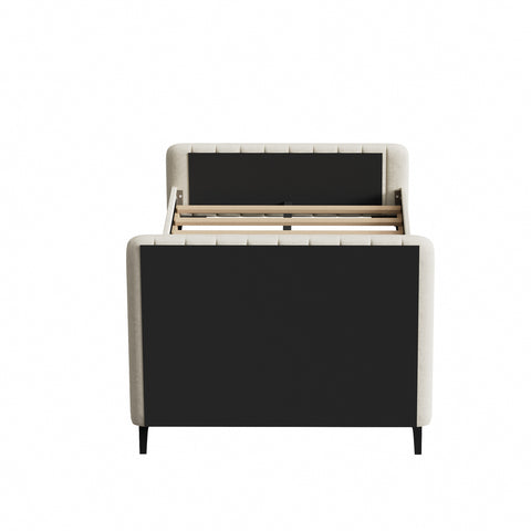 King Single Bed Frame Velvet Fabric Beige