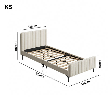 King Single Bed Frame Velvet Fabric Beige