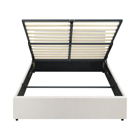 Double Bed Frame Gas Lift Storage Base White Boucle