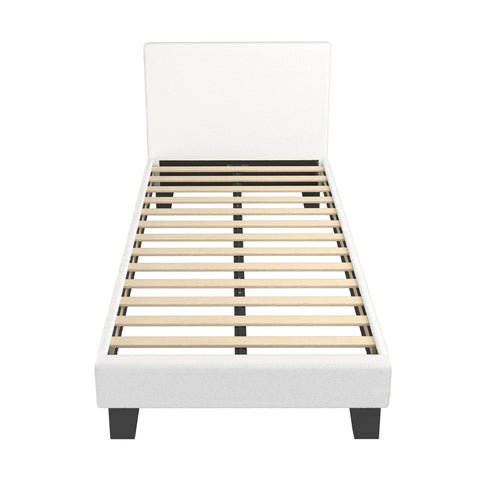 King Single Bed Frame Wood Slats Boucle White