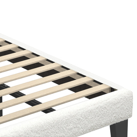 King Single Bed Frame Wood Slats Boucle White