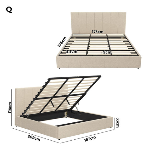 Bed Frame Queen Size Gas Lift Storage Base VISH
