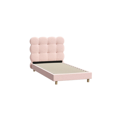Bed Frame Single Size Tufted Bedhead Boucle Fabric Pink