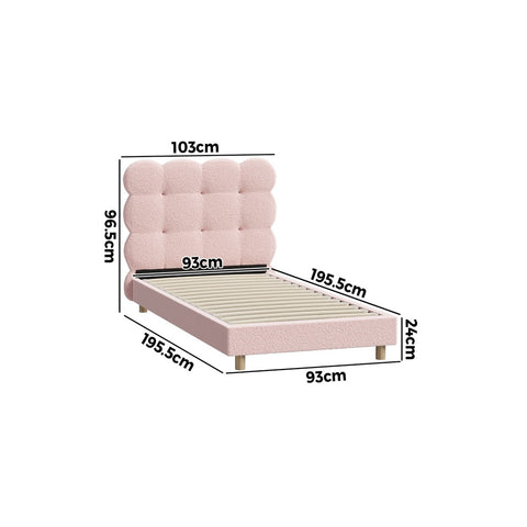 Bed Frame Single Size Tufted Bedhead Boucle Fabric Pink