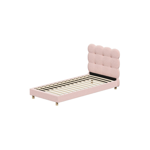 Bed Frame Single Size Tufted Bedhead Boucle Fabric Pink