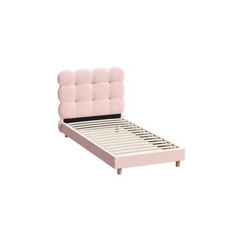Bed Frame Single Size Tufted Bedhead Boucle Fabric Pink