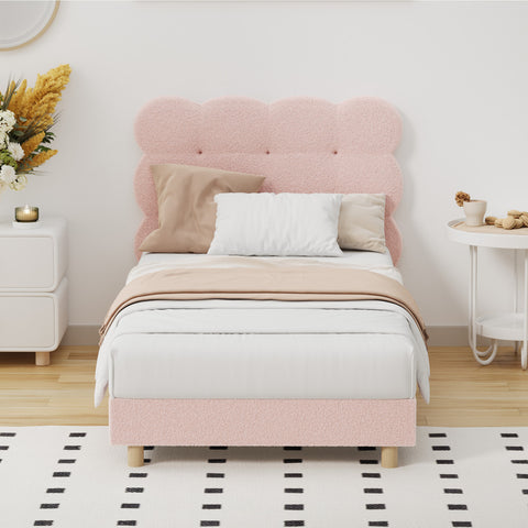 Bed Frame Single Size Tufted Bedhead Boucle Fabric Pink