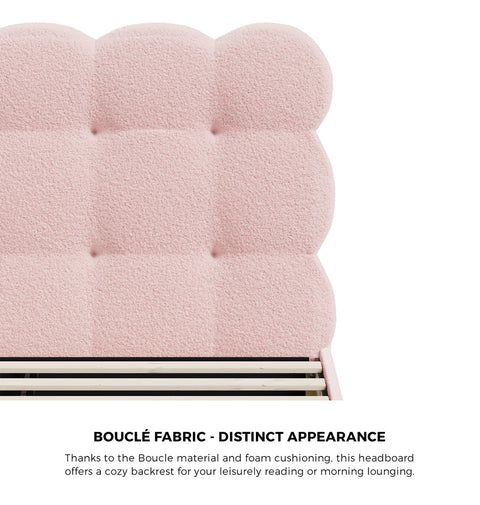 Bed Frame Single Size Tufted Bedhead Boucle Fabric Pink