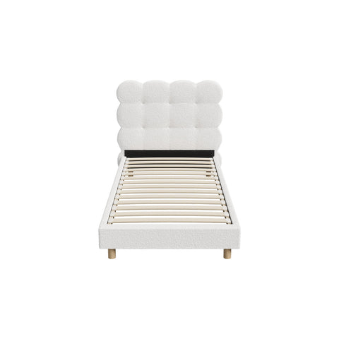 Bed Frame Single Tufted Bedhead Boucle Fabric White