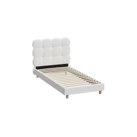 Bed Frame Single Tufted Bedhead Boucle Fabric White