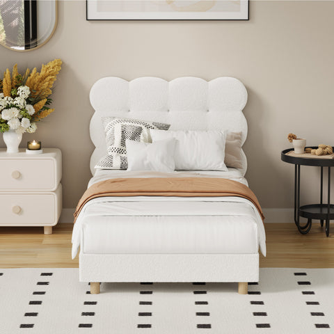 Bed Frame Single Tufted Bedhead Boucle Fabric White