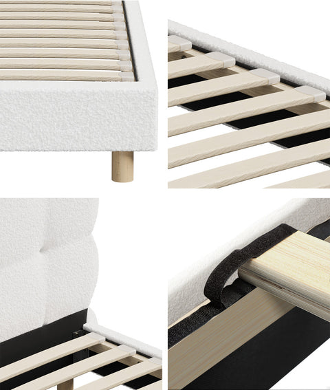 Bed Frame Single Tufted Bedhead Boucle Fabric White