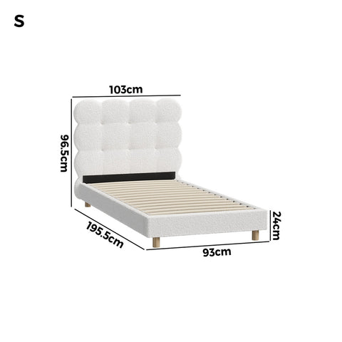 Bed Frame Single Tufted Bedhead Boucle Fabric White