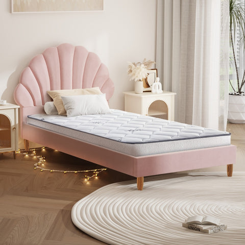 Bed Frame with Mattress Single Size Pink Velvet