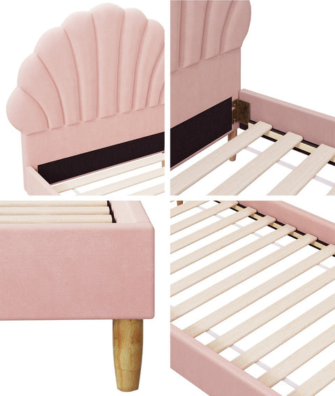 Bed Frame with Mattress Single Size Pink Velvet