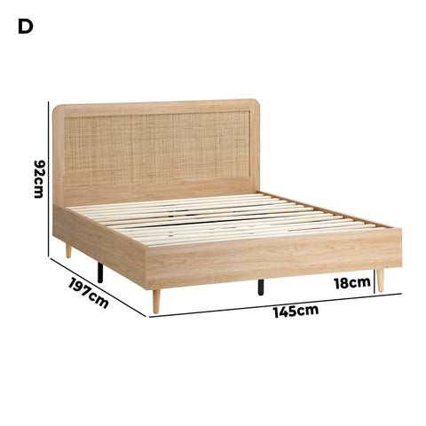 Wooden Bed Frame Double Size Rattan Headboard
