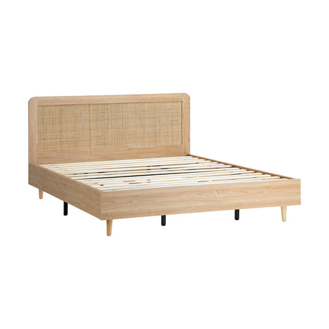 Wooden Bed Frame King Size Rattan Headboard