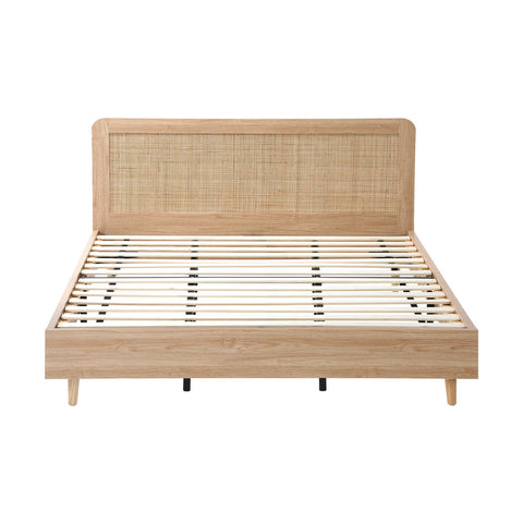 Wooden Bed Frame King Size Rattan Headboard
