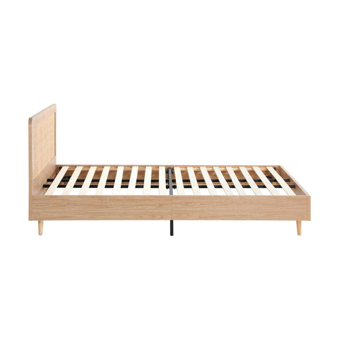 Wooden Bed Frame King Size Rattan Headboard