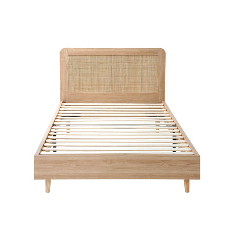 Wooden Bed Frame King Single Rattan Headboard