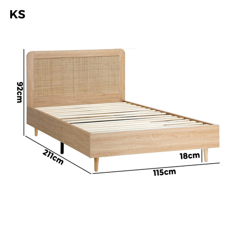 Wooden Bed Frame King Single Rattan Headboard