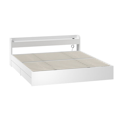 Bed Frame King Size with 2 Drawers Charging Ports White