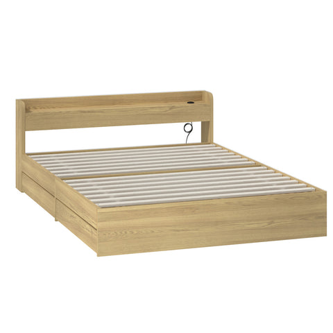 Queen Size Bed Frame with Charging Ports & 2 Drawers