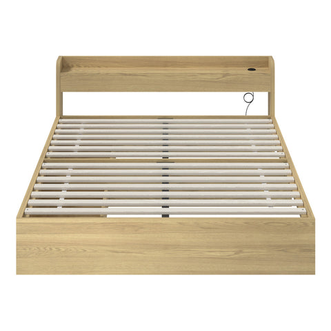 Queen Size Bed Frame with Charging Ports & 2 Drawers