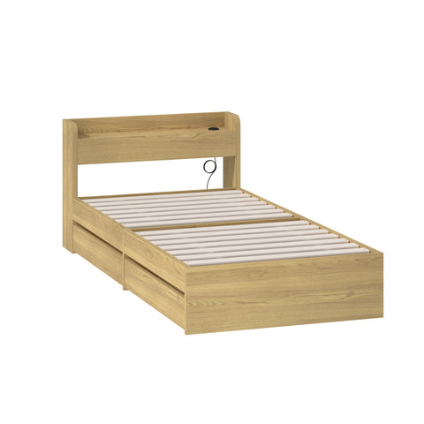 Single Size Bed Frame with Charging Ports & 2 Drawers