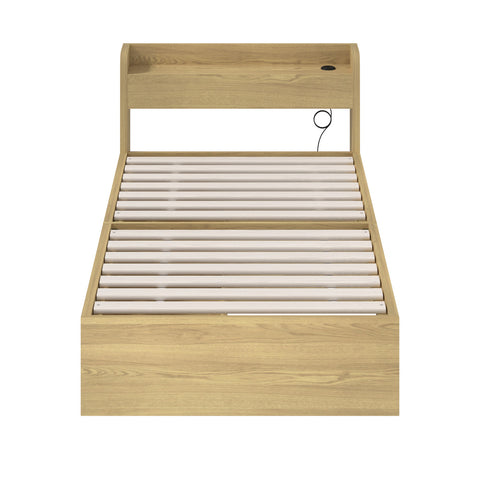 Single Size Bed Frame with Charging Ports & 2 Drawers
