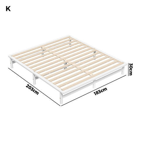 Wooden Bed Frame King Size Solid Pine Wood White