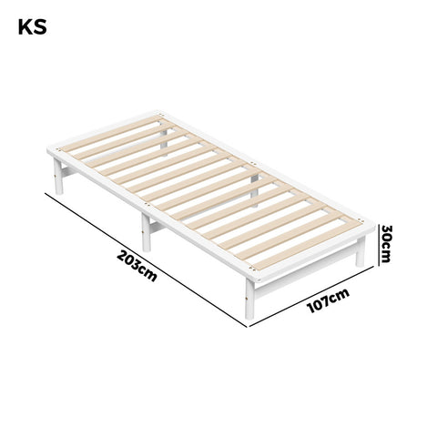 Wooden Bed Frame Pine Timber King Single Size White
