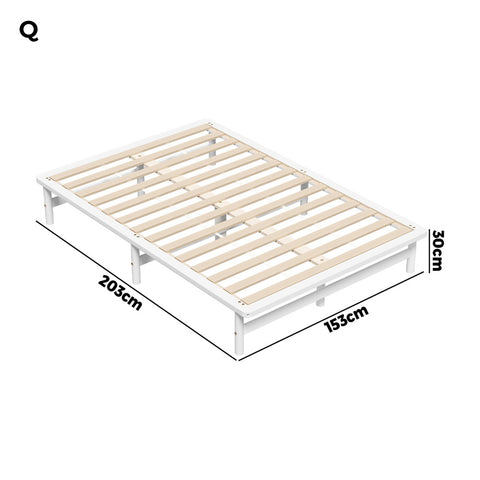 Wooden Bed Frame Queen Size Solid Pine Timber White