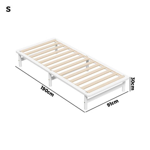 Wooden Bed Frame Single Size Solid Pine Timber White