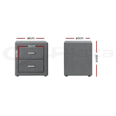 2X Bedside Table 2 Drawers Side Table Fabric - CADEN Grey