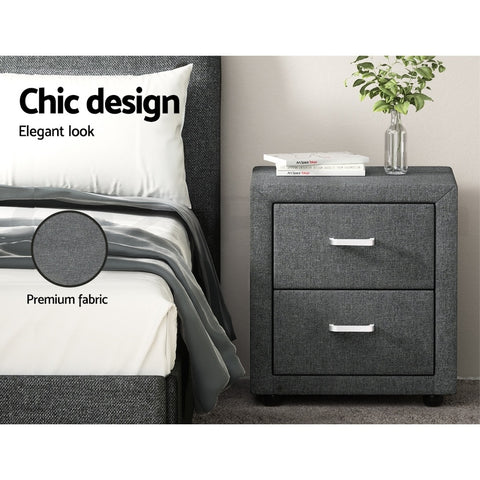 2X Bedside Table 2 Drawers Side Table Fabric - CADEN Grey