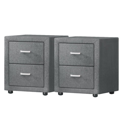 2X Bedside Table 2 Drawers Side Table Fabric - CADEN Grey