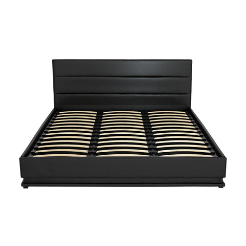 Bed Frame King Size LED Gas Lift Black LUMI