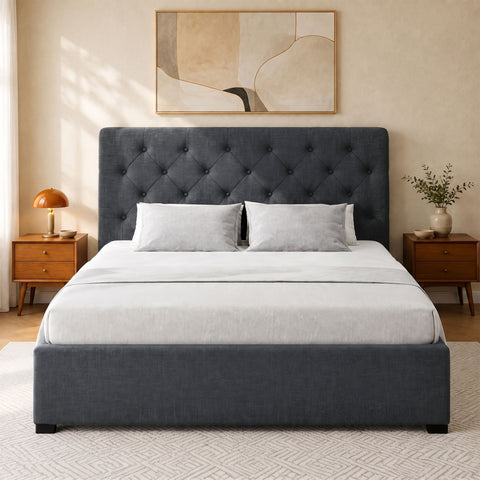 Bed Frame Double Size Gas Lift Charcoal VILA