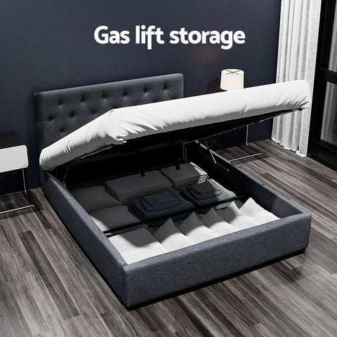 Bed Frame Double Size Gas Lift Charcoal VILA