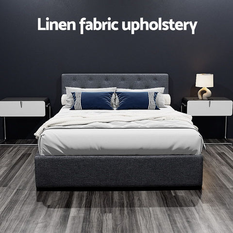 Bed Frame Double Size Gas Lift Charcoal VILA