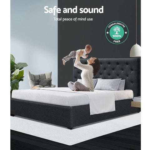 Bed Frame Double Size Gas Lift Charcoal VILA
