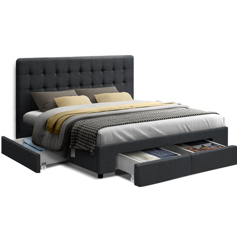 Bed Frame Double Size with 4 Drawers Charcoal AVIO