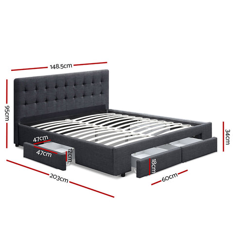 Bed Frame Double Size with 4 Drawers Charcoal AVIO