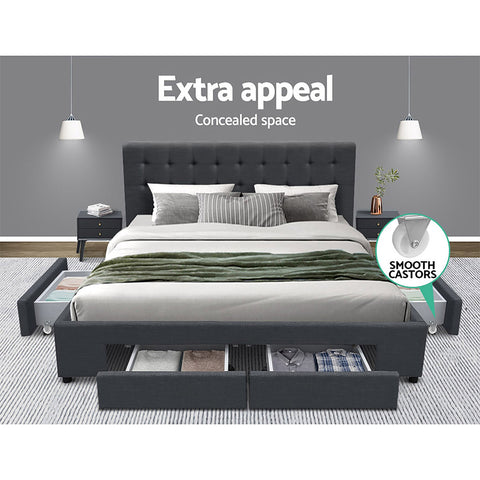 Bed Frame Double Size with 4 Drawers Charcoal AVIO